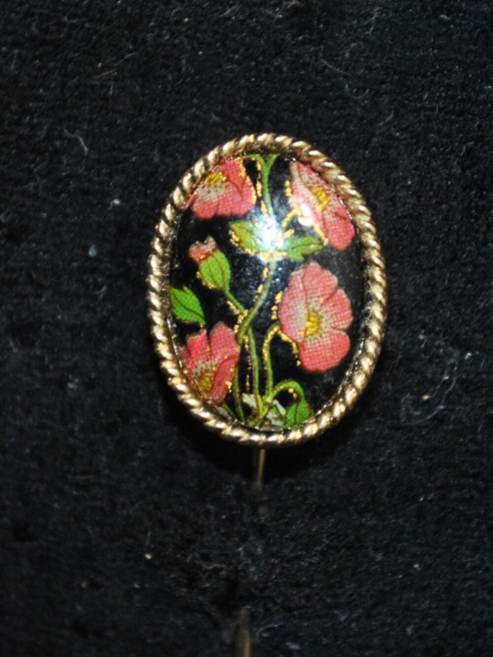 Vintage Whiting & Davis Black & Pink Floral Stick Pin